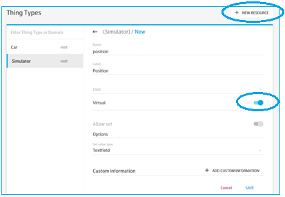 create virtual resource on Thing