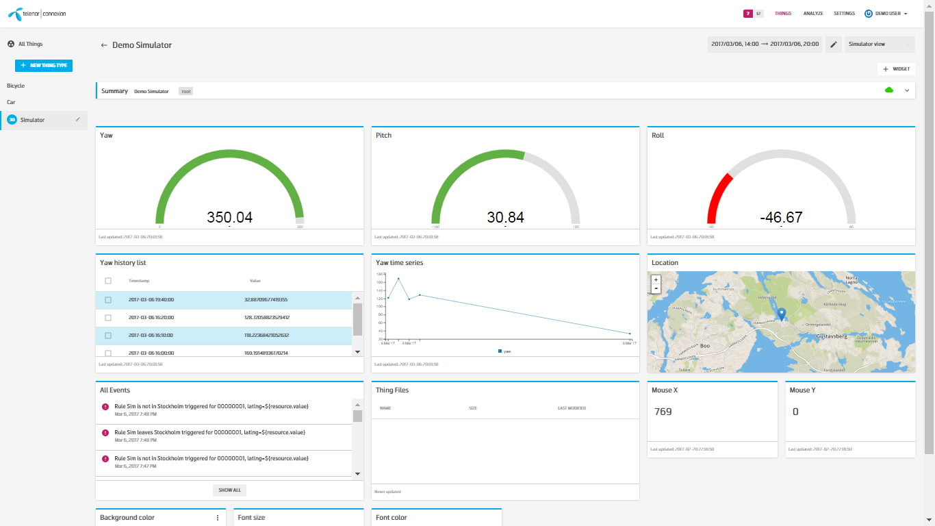 Simulator view, customized dashboard for a Simulator